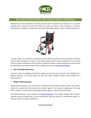 Buy lightweight transport chairs from ACG Medical