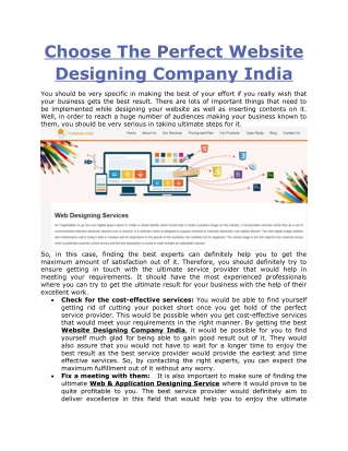 Choose The Perfect Website Designing Company India