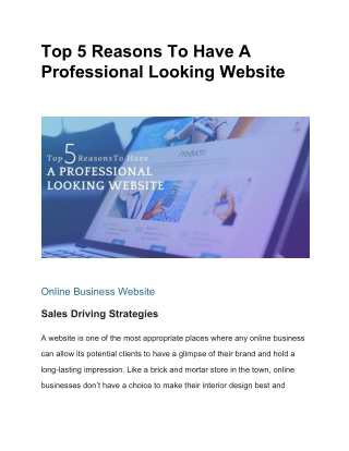 Top 5 Reasons To Have A Professional Looking Website