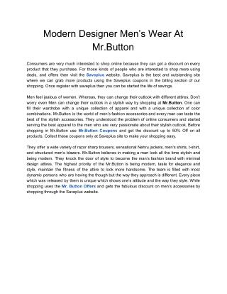 Modern Designer Men’s Wear At Mr.Button
