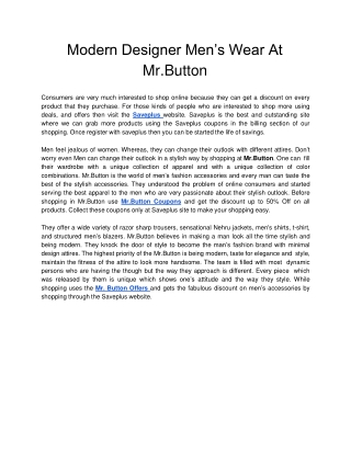 Modern Designer Men’s Wear At Mr.Button