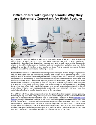 Office Chairs with Quality brands: Why they are Extremely Important for Right Posture