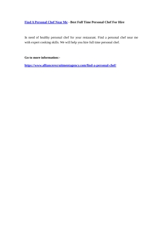 Find A Personal Chef Near Me - Best Full Time Personal Chef For Hire
