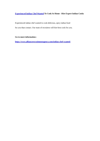 Experienced Indian Chef Wanted To Cook At Home - Hire Expert Indian Cooks