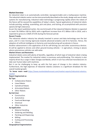 Industrial Robotics Market (2019 - 2024) Analysis Report