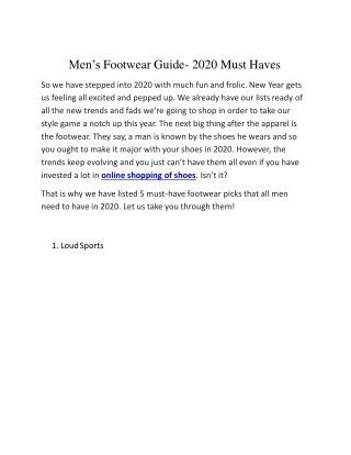 Men’s Footwear Guide- 2020 Must Haves