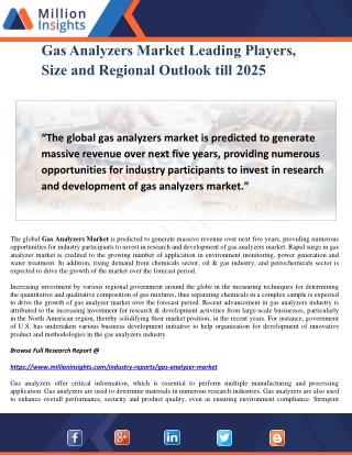 Gas Analyzers Market Leading Players, Size and Regional Outlook till 2025