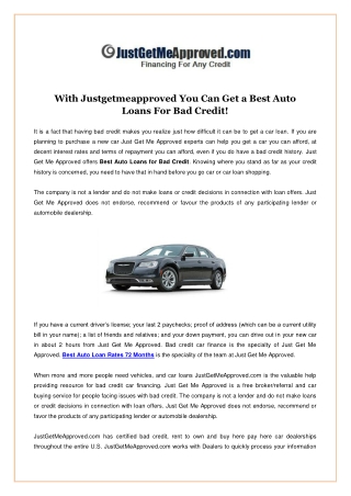 With Justgetmeapproved You Can Get a Best Auto Loans For Bad Credit!