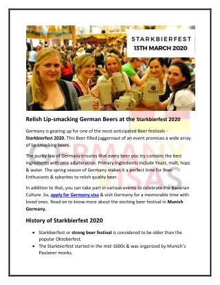Starkbierfest 2020 | Discover German Beers with a German Visa UK