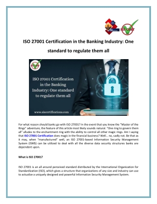 ISO 27001 Certification in the Banking Industry: One standard to regulate them all