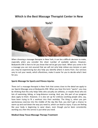 Which is the Best Massage Therapist Center in New York?