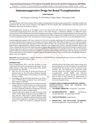Immunoauppresive Drugs for Renal Transplantation
