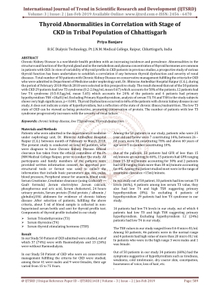 Thyroid Abnormalities in Correlation with Stage of CKD in Tribal Population of Chhattisgarh