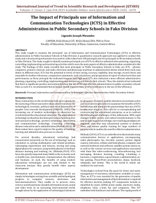 The Impact of Principals use of Information and Communication Technologies ICTS in Effective Administration in Public Se