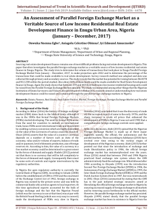 An Assessment of Parallel Foreign Exchange Market as a Veritable Source of Low Income Residential Real Estate Developmen