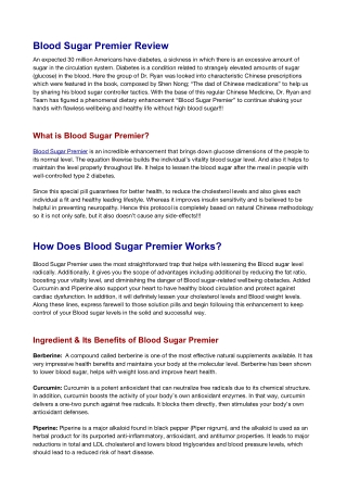 Blood Sugar Premier Review – Scam or Works? TRUE USER REVIEW