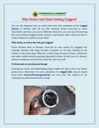 Why Drains And Sinks Getting Clogged?