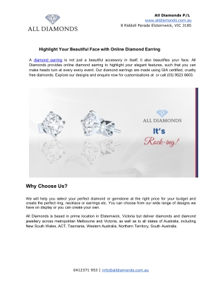 Highlight Your Beautiful Face with Online Diamond Earring