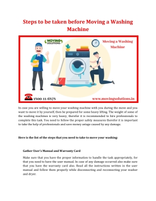 Steps to be taken before Moving a Washing Machine