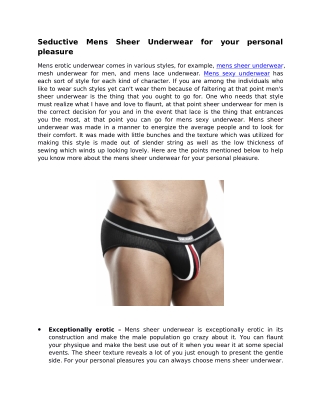 Seductive Mens Sheer Underwear for your personal pleasure