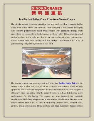 Best Market Bridge Crane Price from Sinoko Cranes