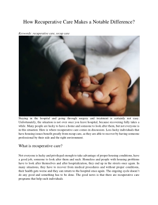 How Recuperative Care Makes a Notable Difference?