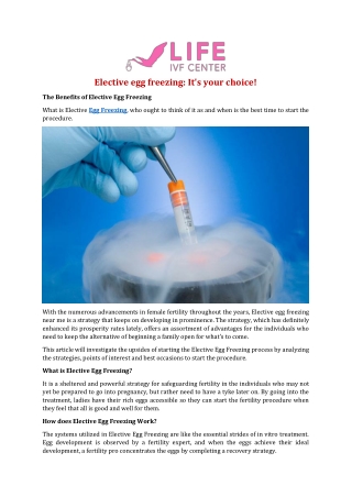 Elective egg freezing: It's your choice!