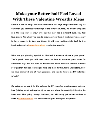 Make your Better-half Feel Loved With These Valentine Wreaths Ideas