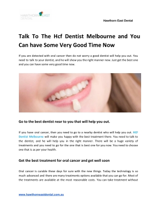 Talk To The Hcf Dentist Melbourne and You Can have Some Very Good Time Now