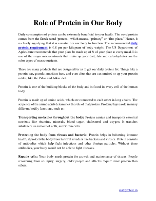 Role of Protein in Our Body