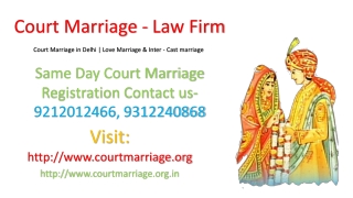 Court Marriage Registration under Hindu Marriage Act-1955, Same Day Contact 9212012466, 9312240868