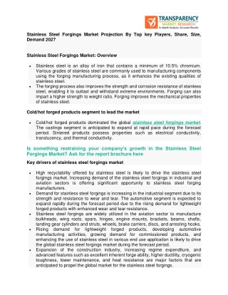 Stainless Steel Forgings Market Projection By Top key Players, Share, Size, Demand 2027