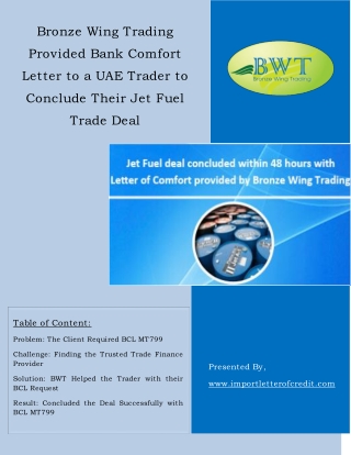 Bank Comfort Letter – BCL MT799 – Letter of Comfort