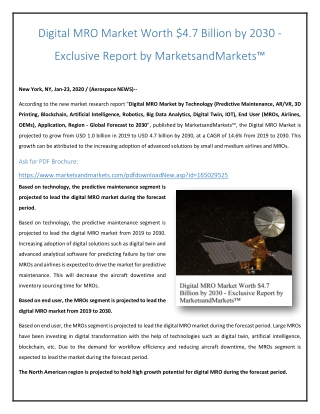 Digital MRO Market- Technological Breakthroughs Analysis in Next Few Years