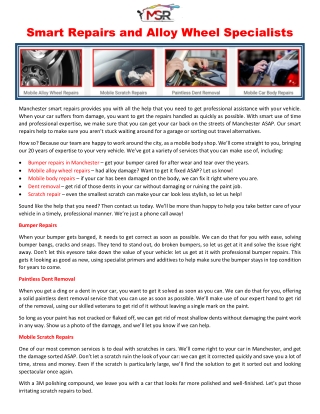 Smart Repairs And Alloy Wheel Specialists