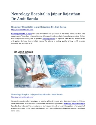 Neurology Hospital in Jaipur Rajasthan Dr. Amit Barala