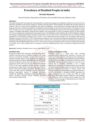 Prevalence of Disabled People in India