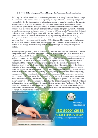 ISO 50001 Help to Improve Overall Energy Performance of an Organization