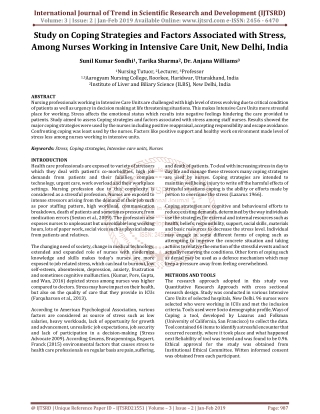 Study on Coping Strategies and Factors Associated with Stress, Among Nurses Working in Intensive Care Unit, New Delhi, I