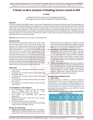 A Study on Beta Analysis of Banking Sectors Listed in NSE