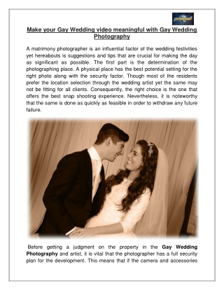 Make your Gay Wedding video meaningful with Gay Wedding Photography