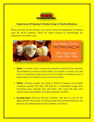 Importance Of Buying A Chicken Coop In Poultry Business