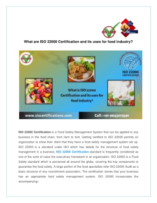 What is ISO 22000 Certification and its uses for food industry?