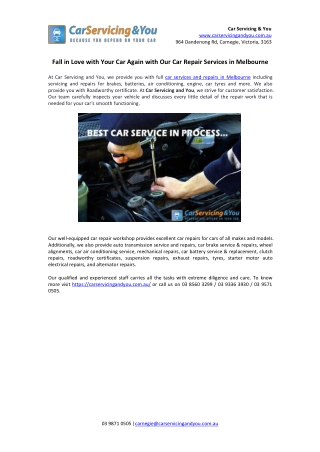 Fall in Love with Your Car Again with Our Car Repair Services in Melbourne