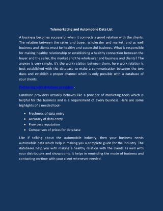 Telemarketing and Automobile Data List