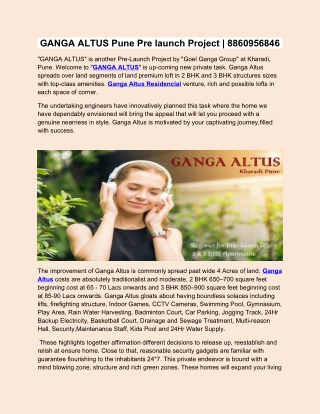 GANGA ALTUS Pune Pre launch Project | 8860956846