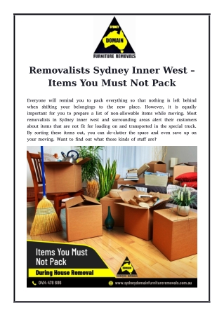 Removalists Sydney Inner West – Items You Must Not Pack