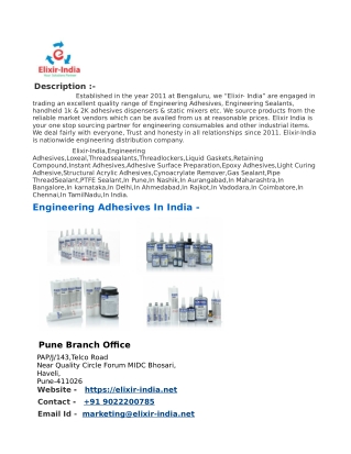 Engineering Adhesives In Pune, India