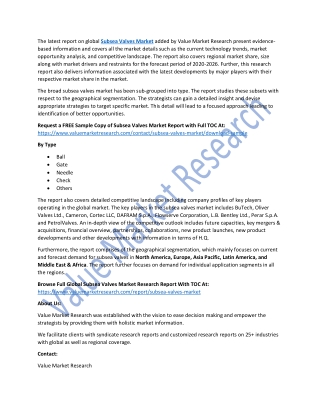 Subsea Valves Market | Industry Growth Opportunity upto 2026