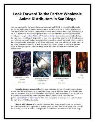 Look Forward To the Perfect Wholesale Anime Distributors in San Diego